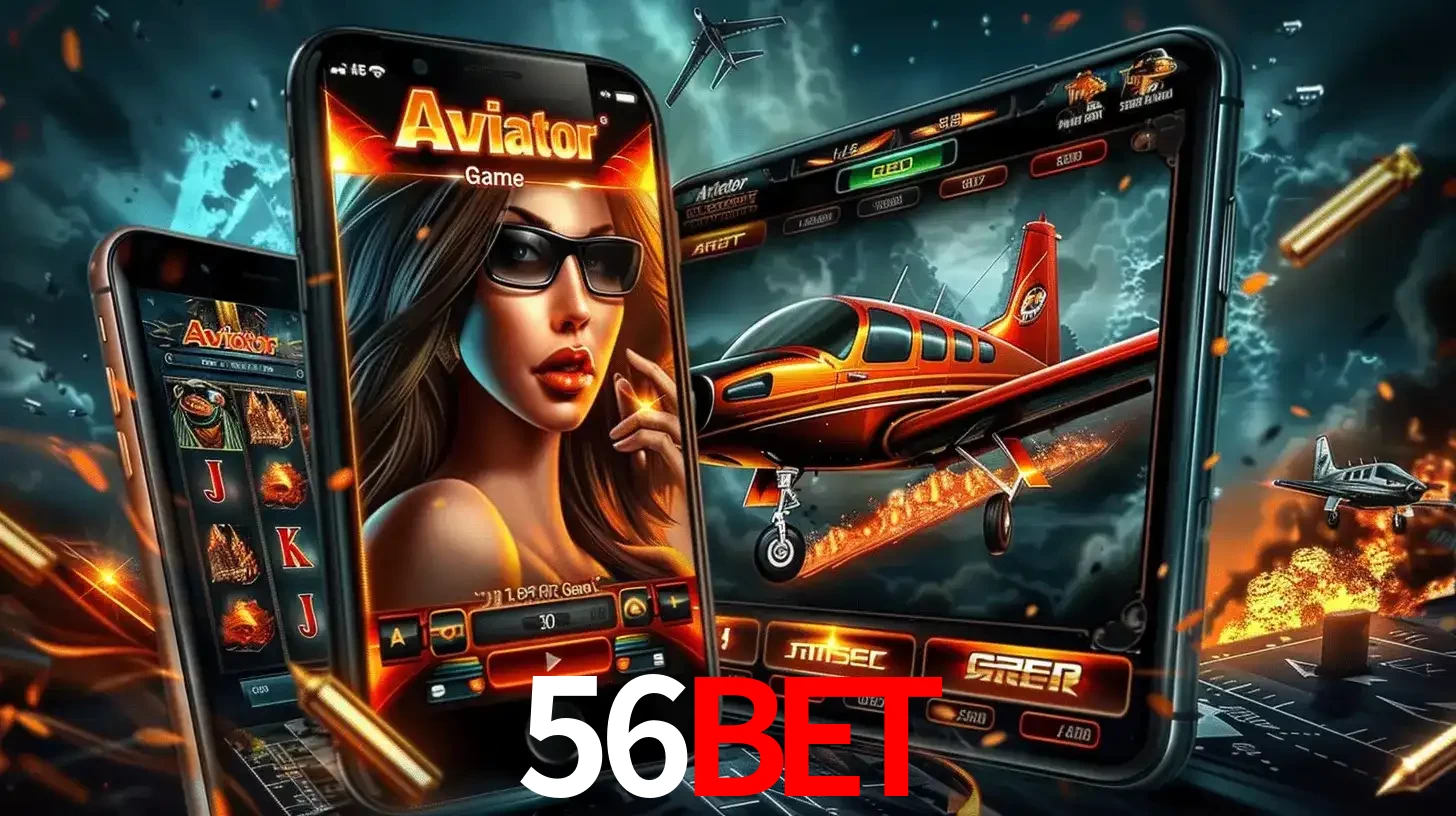 O popular jogo de apostas Aviator exibido em vários celulares e tablets, mostrando a interface emocionante e a ação de voo disponíveis para jogar agora no 56bet.